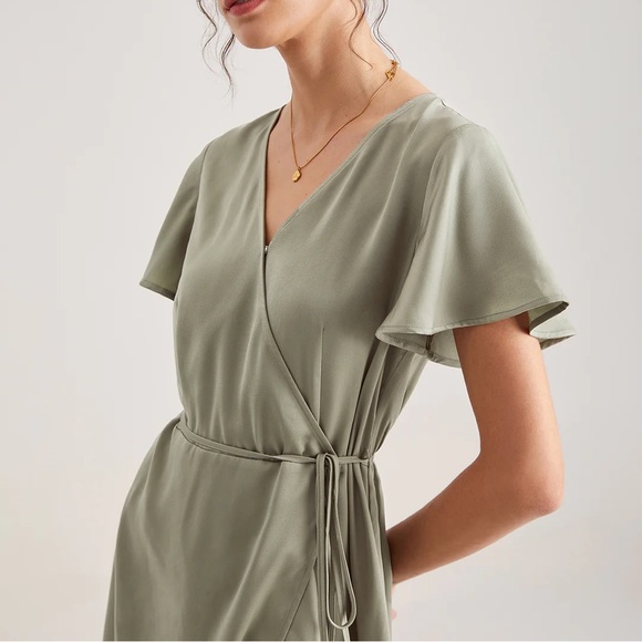 Flutter Sleeve Side Tie Wrap Midi Dress - Picture 4 of 6